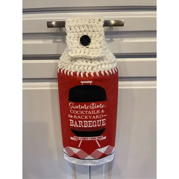 Crochet Top Kitchen Towel- Summertime Cocktails and Backyard Barbeque - Picture 3 of 3